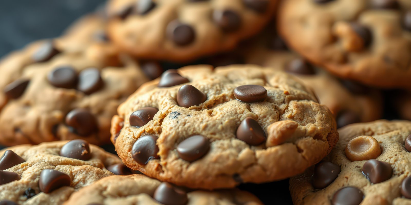 Delight in freshly baked chocolate chip cookies with a warm and inviting aroma filling the kitchen